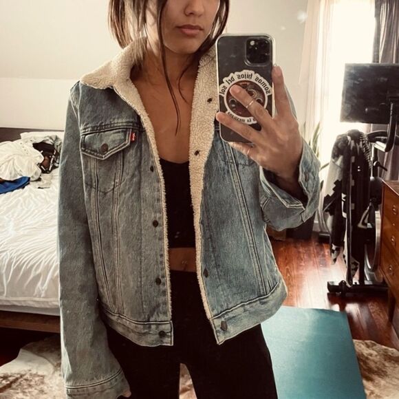 Levi's Blue Denim Sherpa Jacket - Picture 1 of 9